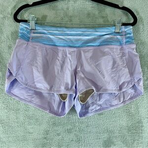 LULULEMON Speed Shorts Size 6 Lilac/Wave Twist Lilac Caspian Blue 4 Way Stretch